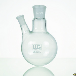 Ballon rond LLG à deux cols avec rodage normalisé, verre borosilicate 3.3, col latéral incliné