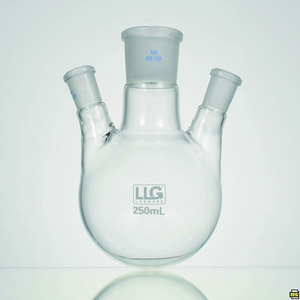 Ballons ronds LLG à trois cols avec rodage normalisé, verre borosilicate 3.3