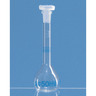 Matracci per verifica, calibrati DAkkS, vetro borosilicato 3.3, classe A, con 3 segni di calibrazione, graduazioni blu