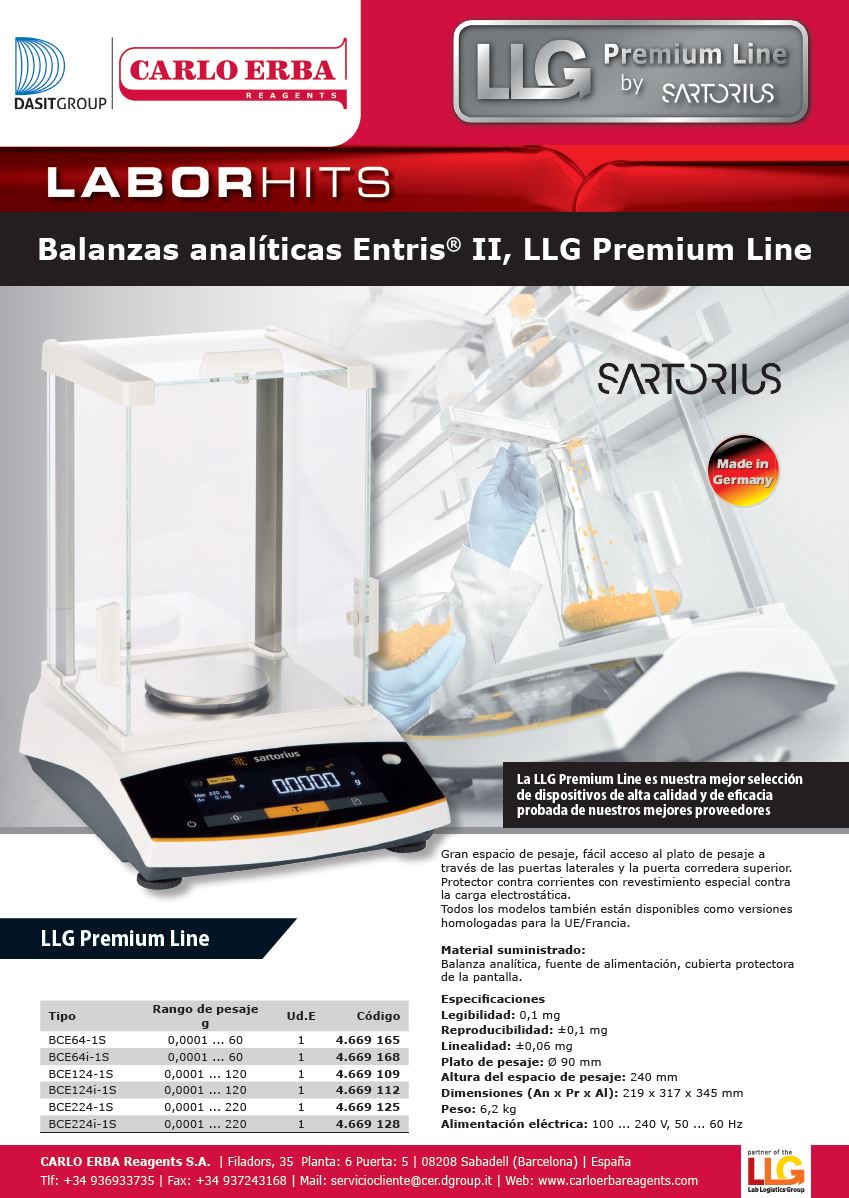 Balanzas analíticas Entris® II, LLG Premium Line