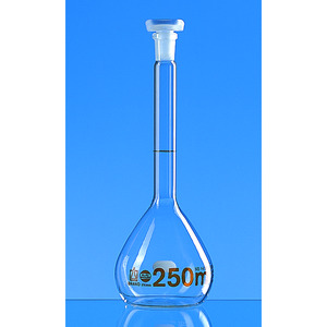 Matraces aforados, vidrio de borosilicato 3.3, clase A, graduación ámbar, con tapón de PP