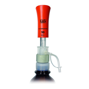 Bottletop dispenser LLG-uniTOPDISPENS with glass piston and clear glass cylinder