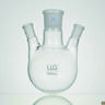 Pallone a tre colli con fondo sferico e giunto smerigliato standard, vetro borosilicato 3.3, colli laterali angolati